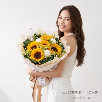 Joyful BRAVERY | Sunflower with White Pompon Fresh Flower Bouquet