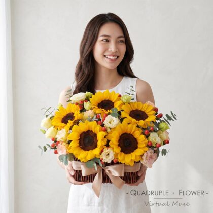Rising Sun | Sunflowers, Champagne Eustoma Fresh Flower Basket