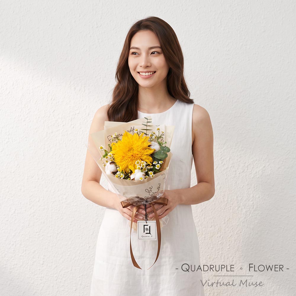 Gentle Care | Tebby Bear Sunflower & Cotton Fresh Flower Bouquet 2 Gentle Care | Tebby Bear Sunflower & Cotton Fresh Flower Bouquet - BS060005