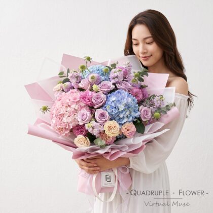 Purple Enchantment | Tri-color Hydrangea & Purple Rose Fresh Flower Bouquet