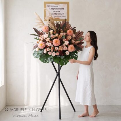 QuadrupleFlower 啟德新蒲崗花店 | 香港花店推介 | 即日送花服務、鮮花花束及花籃高質客製化設計 20 赭影鎏金 | 復古掌噴金薑荷花玫瑰鮮花祝賀開張花籃