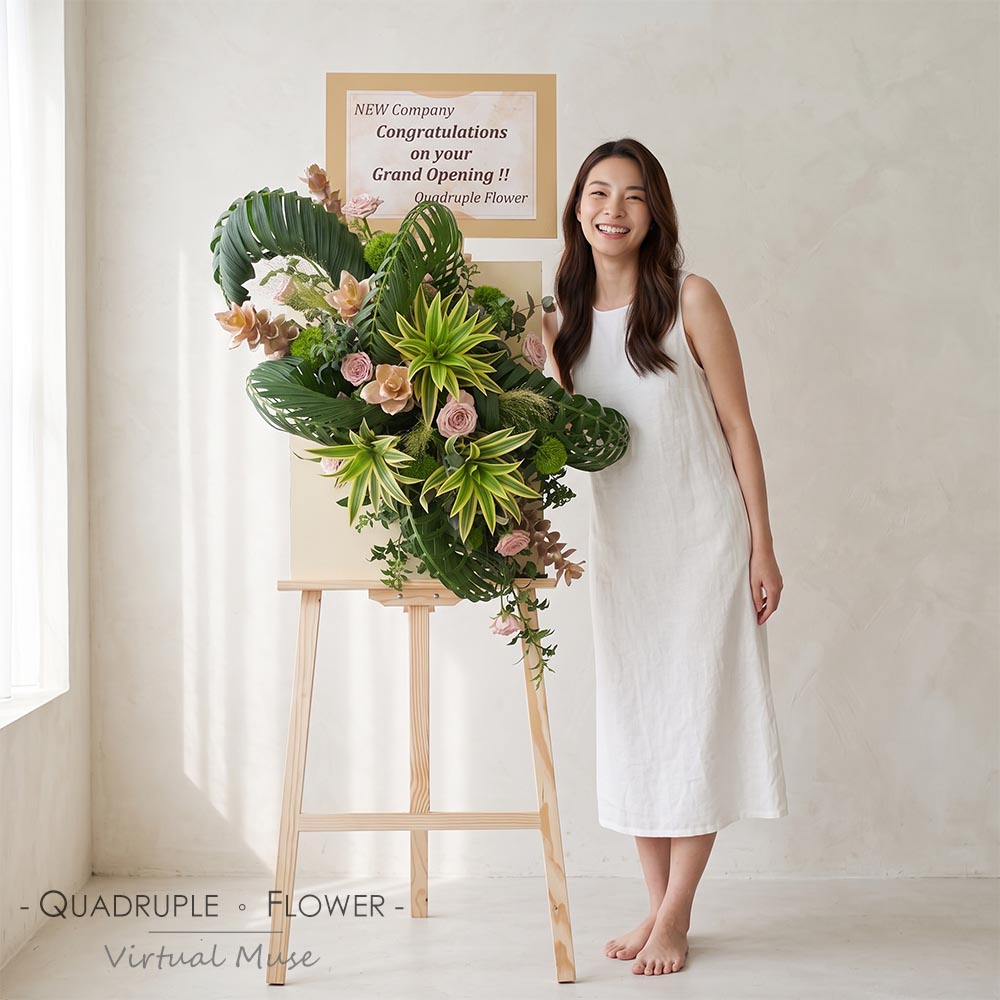 Artistic Gilded Elegance | Vintage Rose & Curcuma Congratulatory Opening Easel Fresh Flower Stand 2 Artistic Gilded Elegance | Vintage Rose & Curcuma Congratulatory Opening Easel Fresh Flower Stand - FS010007