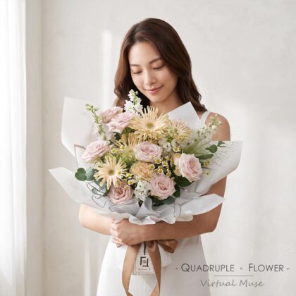QuadrupleFlower 啟德新蒲崗花店 | 香港花店推介 | 即日送花服務、鮮花花束及花籃高質客製化設計 38 晨露凝香 | 復古玫瑰卷邊非洲菊鮮花花束