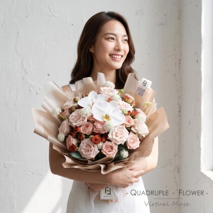QuadrupleFlower 啟德新蒲崗花店 | 香港花店推介 | 即日送花服務、鮮花花束及花籃高質客製化設計 12 幽谷流金 | 白蝴蝶蘭復古玫瑰鮮花花束