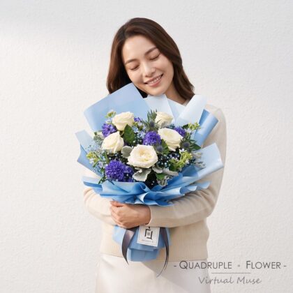 永遠柔愛 | 白玫瑰紫藍風信子鮮花花束