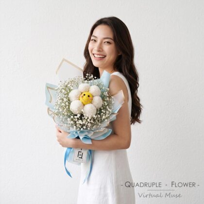 Cloud Smile | White Smiley Ping Pong Mum Fresh Flower Bouquet