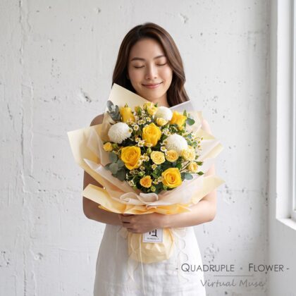 暖陽微醺 | 黃玫瑰乒乓菊鮮花花束