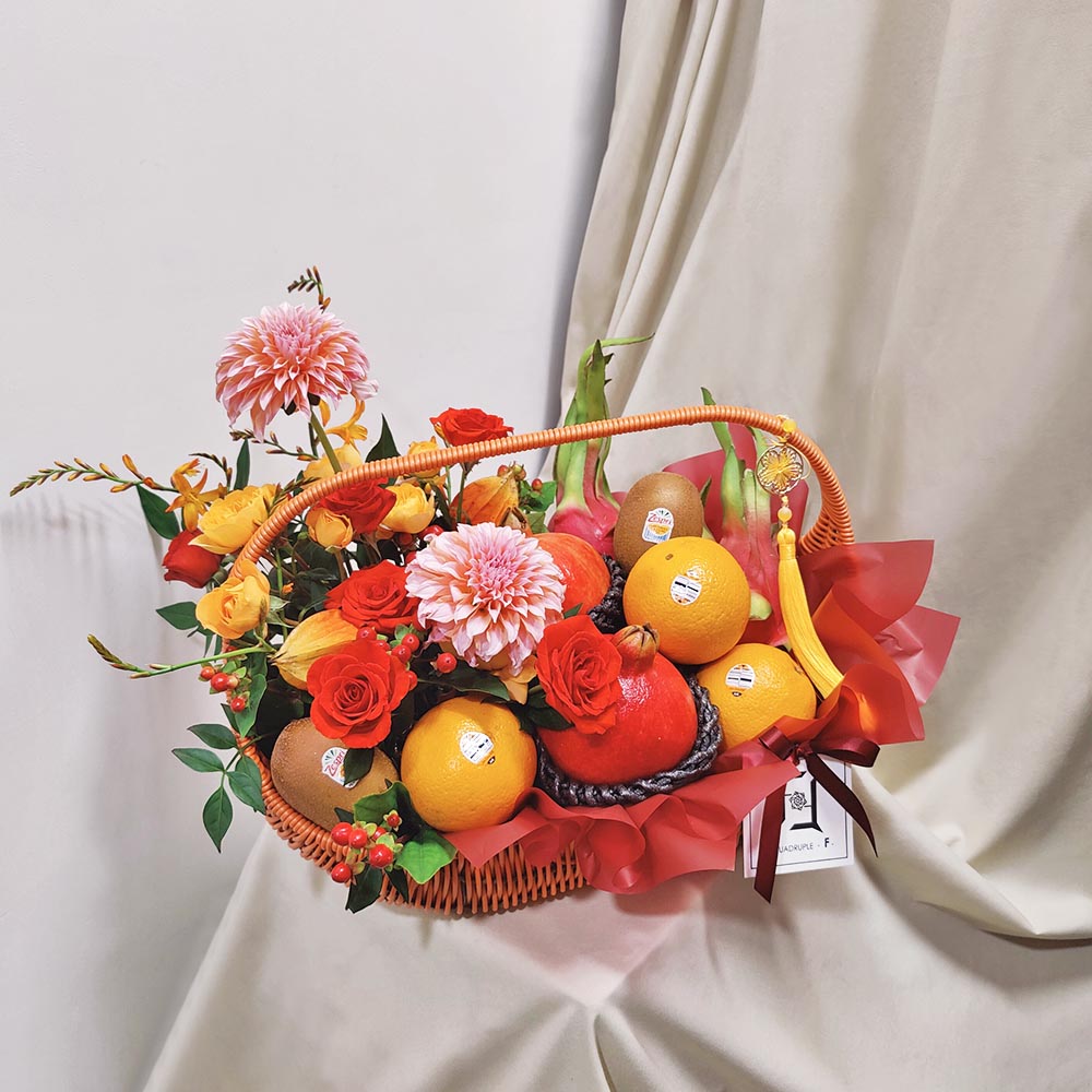 赤輝滿碩 | 大理花橙小玫瑰紅橙系鮮花果籃 1 赤輝滿碩 | 大理花橙小玫瑰紅橙系鮮花果籃 - FB100001