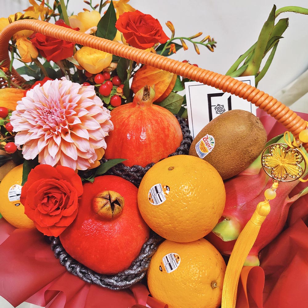 赤輝滿碩 | 大理花橙小玫瑰紅橙系鮮花果籃 4 赤輝滿碩 | 大理花橙小玫瑰紅橙系鮮花果籃 - FB100001
