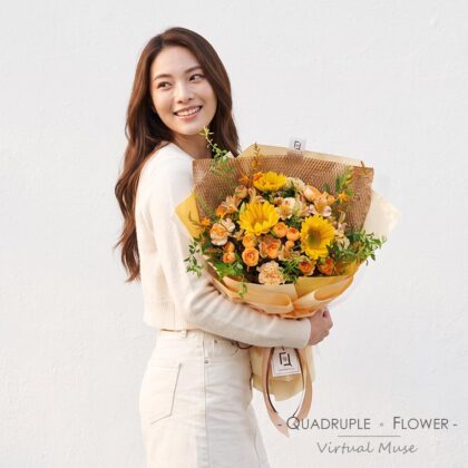 暖陽漫步 | 綠芯向日葵橙小玫瑰鮮花花束