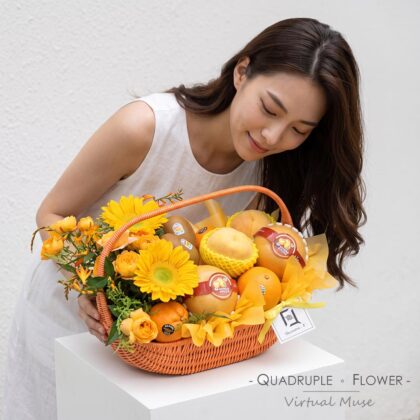 燦夏金陽 | 綠芯向日葵橙小玫瑰橙黃系鮮花果籃