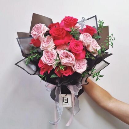 Hot Pink & Pink O'Hara Rose Fresh Flower Bouquet Quadruple Flower BL010069