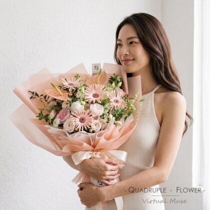 粉黛仙影 | 粉掌粉荔枝玫瑰鮮花花束