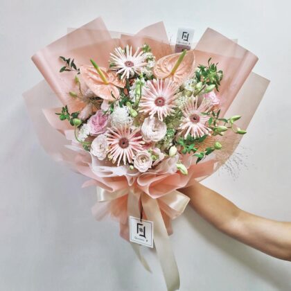 Pink Anthurium & Pink O'Hara Rose Fresh Flower Bouquet Quadruple Flower BL100011