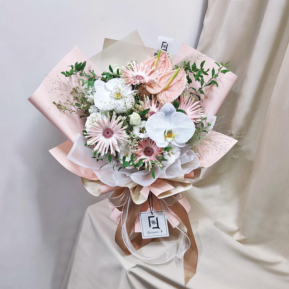 粉閣春暉 | 粉掌白蝴蝶蘭蛋捲非洲菊鮮花花束 4 粉閣春暉 | 粉掌白蝴蝶蘭蛋捲非洲菊鮮花花束 - BL080010