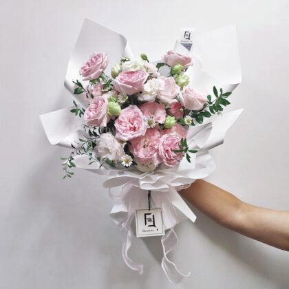 Pink O'Hara Rose & Wavy Pink Eustoma Fresh Flower Bouquet Quadruple Flower BL010068