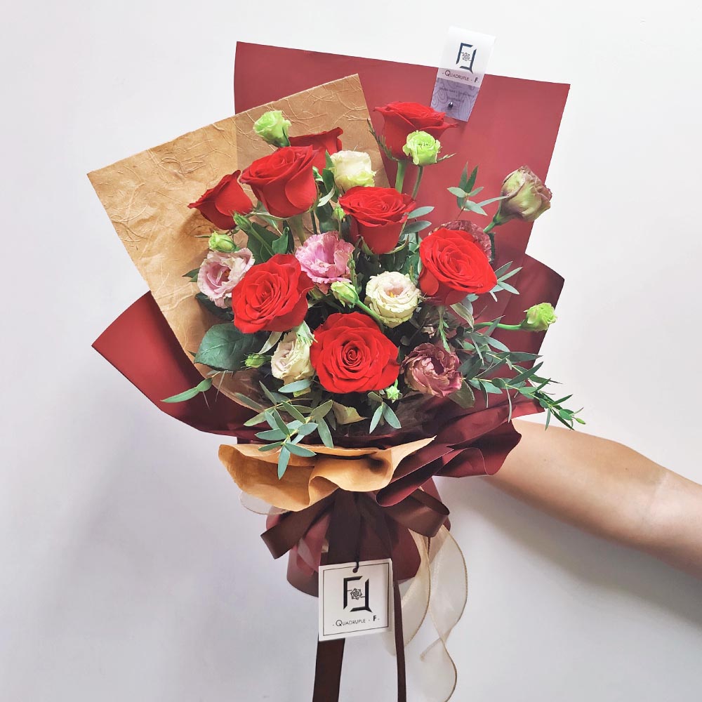 醇紅時光 | 紅玫瑰茶色洋桔梗鮮花花束 1 醇紅時光 | 紅玫瑰茶色洋桔梗鮮花花束 - BM010037