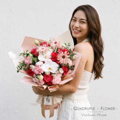 蝶影粉典 | 白蝴蝶蘭桃紅玫瑰鮮花花束